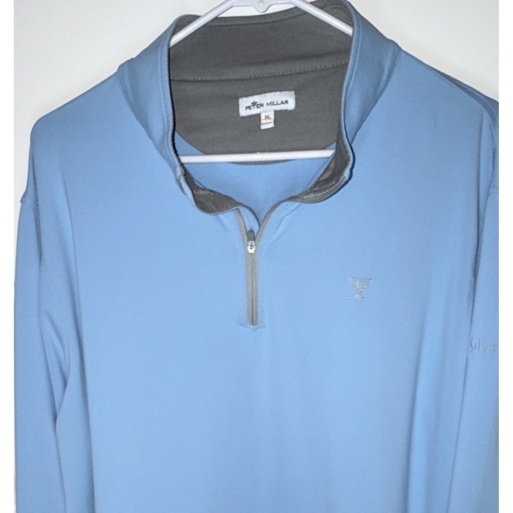 Peter Millar‎ Men's XL Light Blue Gray 1/4 Zip Golf Polo Shirt Mock Neck Logo